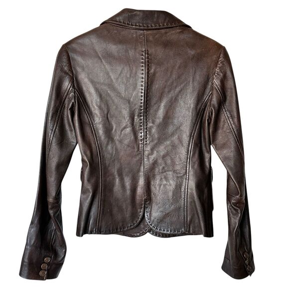 Mango Y2K Brown Leather jacket distressed collared blazer size 4 - Picture 2 of 10
